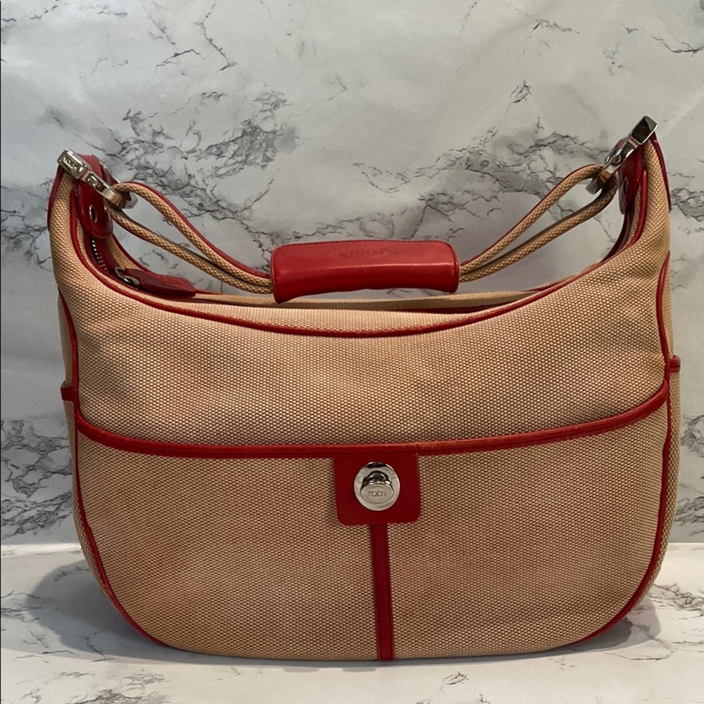 Tod’s Beige and Red Shoulder Bag